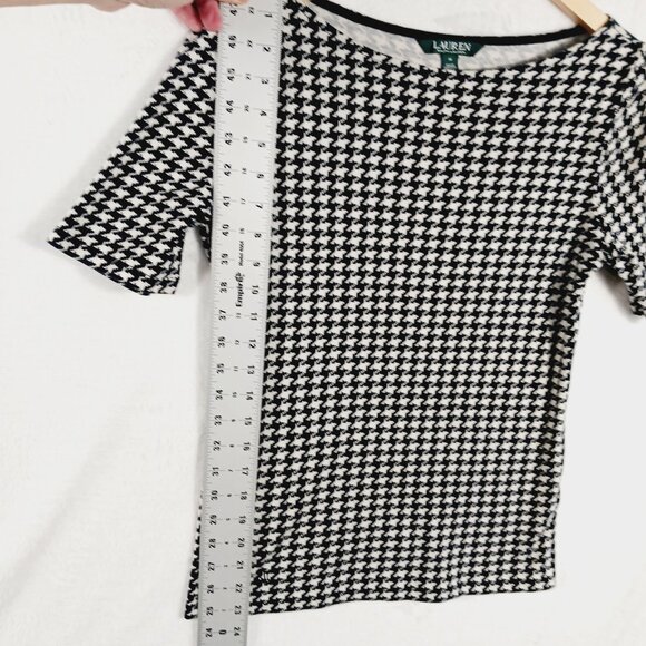 Lauren Ralph Lauren, Black & White Houndstooth Short Sleeve Cotton Top, Medium - Picture 8 of 13